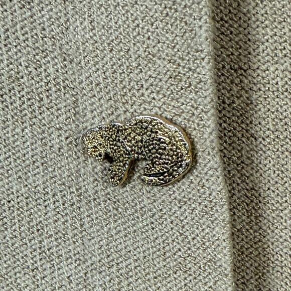 90s Vintage | Beige Wool Long line Cardigan Sweater Unique Gold Buttons | Small - Picture 4 of 9